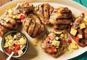GRILLED CHICKEN THIGHS WITH PINEAPPLE RELISH